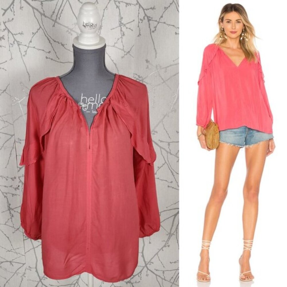 Velvet by Graham & Spencer Coral Pink Flutter Shoulder Trish Top